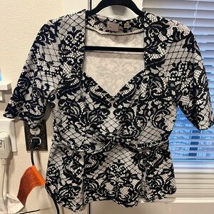Anthropologie Black and White Lace Blouse
